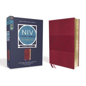 NIV Study Bible, Fully Revised Edition, Large Print, Leathersoft, Burgundy, Red
